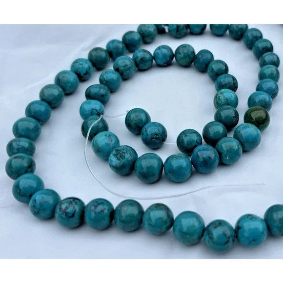 Natural Turquoise Smooth Round Beads 10mm 68 Beads + Zuni Carved Bear - Picture 6 of 12